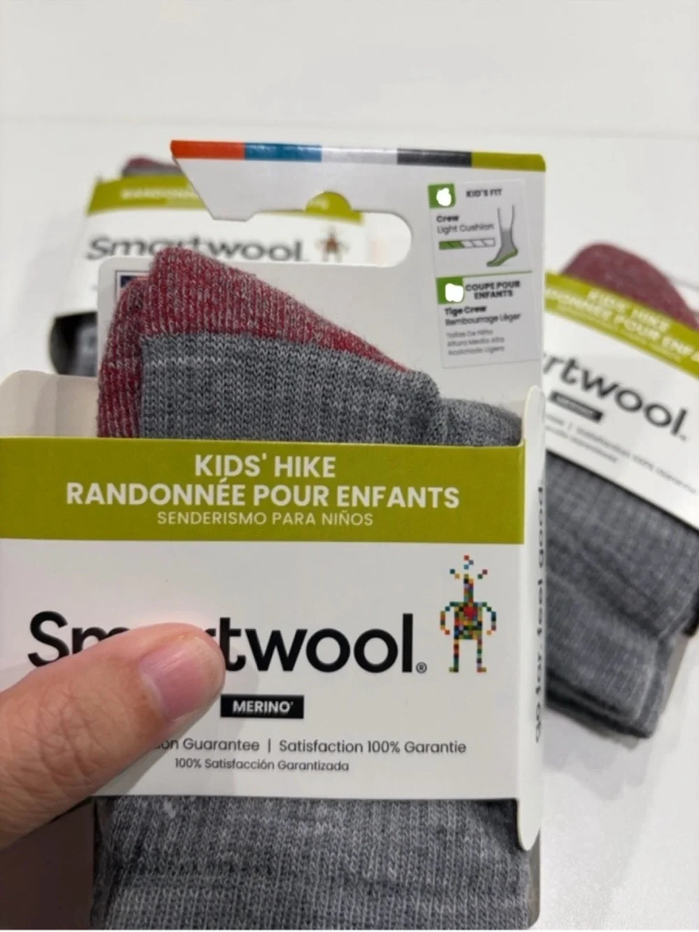 SmartWool Kids Medium Light Cushion Hiking Socks 3-Pack Crew Grey Red NWT